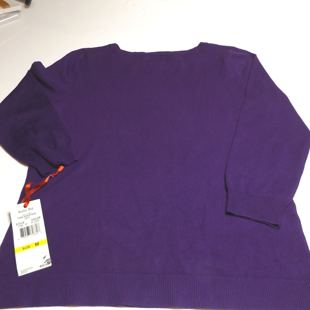 Ruby Rd Purple Rhinestone Embellished 3/4 Sleeve Knit Sweater NWT Size M 37562
